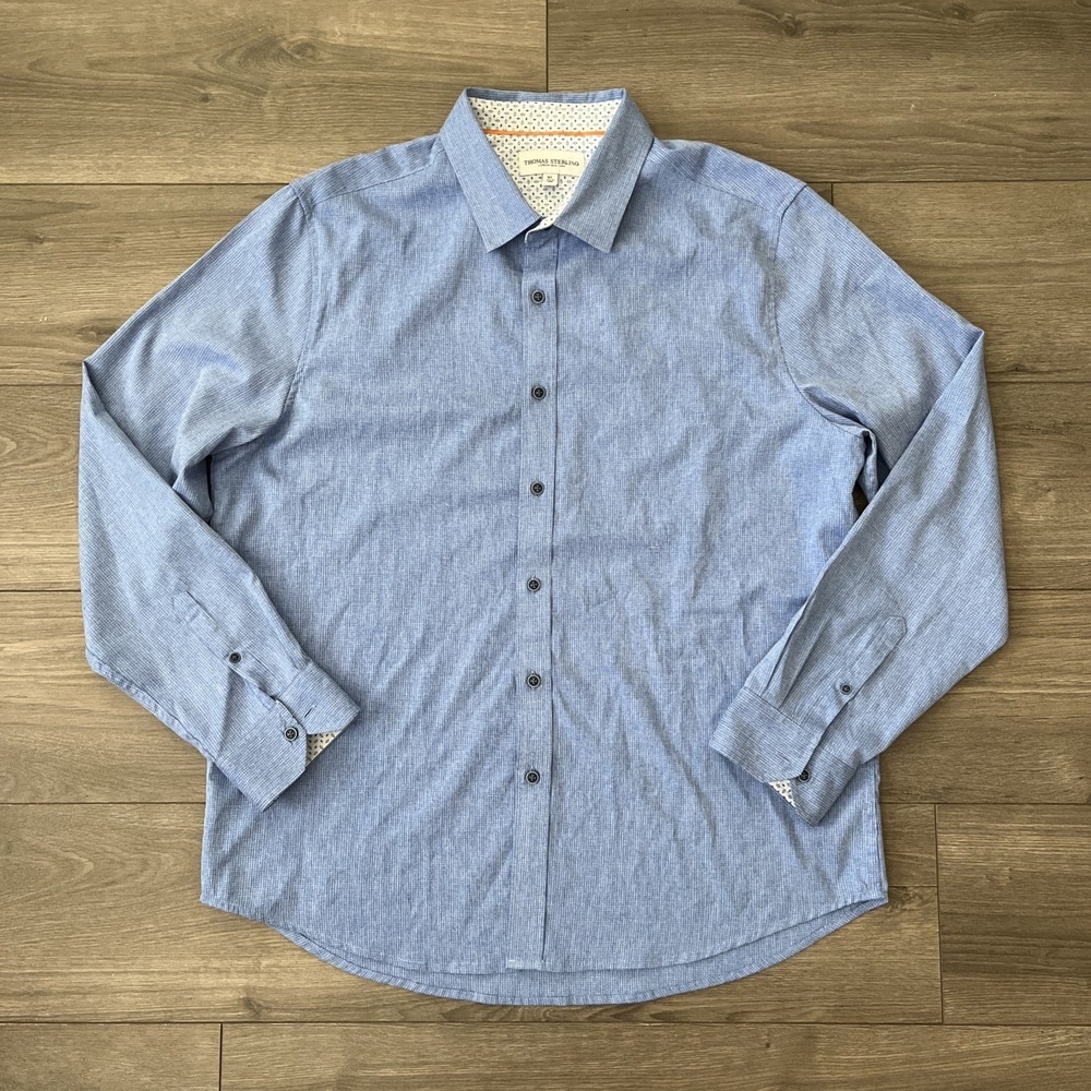Thomas Sterling New York London Mens XL Long Sleeve Button Up Shirt Blue
